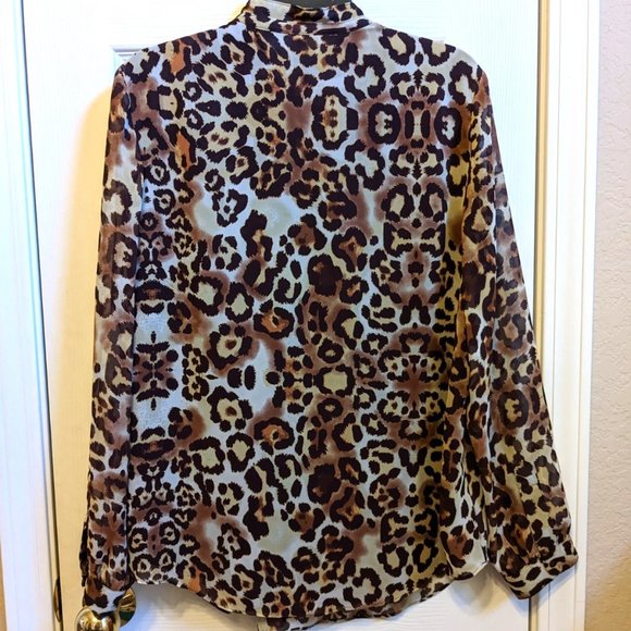 Coldwater Creek Leopard Print Button Top Lined Flowy Peasant Style Popover - Picture 2 of 9